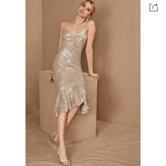 Sachin & Babi Odelle Sequin Midi Dress Cocktail Formal Party Gold Size 10 - Picture 1 of 10